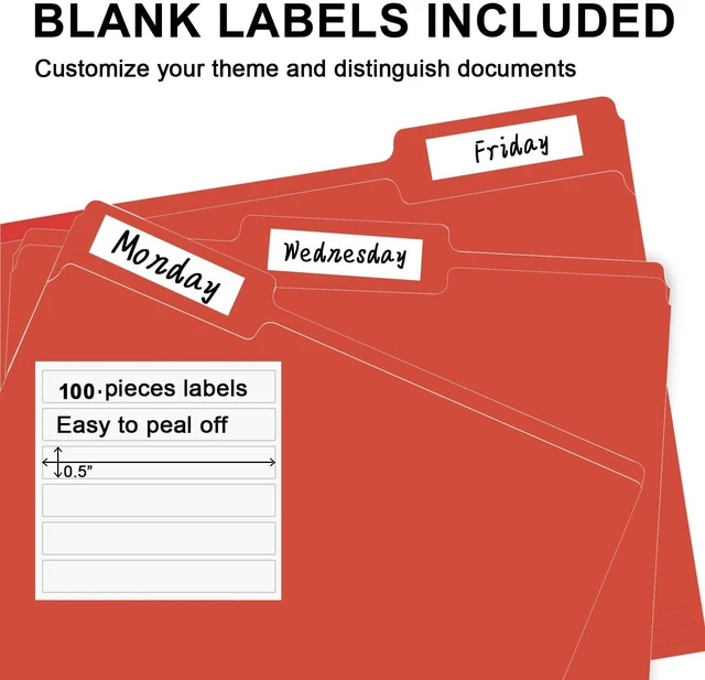 Alt view image 4 of 7 - File Folder, 100 Pack 1/3 Cut Tab File Folders Letter Size, Red Folders for Dcouments, Folders with Tab Great for Organizing and Easy File Storage