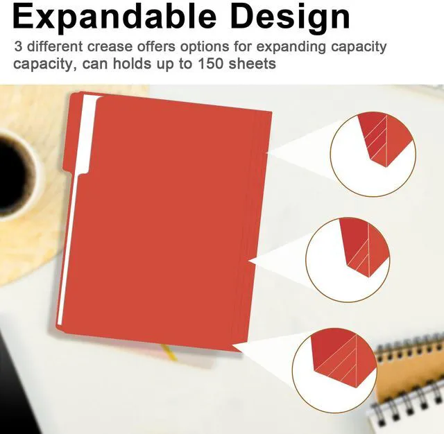 Alt view image 5 of 7 - File Folder, 150 Pack 1/3 Cut Tab File Folders Letter Size, Red, Folders, Folders with Tab, Great for Organizing and Easy File Storage