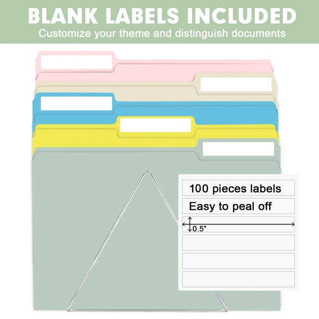 Alt view image 3 of 7 - File Folder, 100 Pack Colored File Folders, 1/3 Cut Tab File Folder Letter Size, Filing Folders with Tabs for Office School Business Use, Assorted 10 Colors