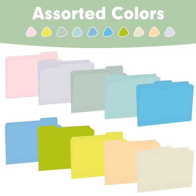 Alt view image 6 of 7 - File Folder, 100 Pack Colored File Folders, 1/3 Cut Tab File Folder Letter Size, Filing Folders with Tabs for Office School Business Use, Assorted 10 Colors