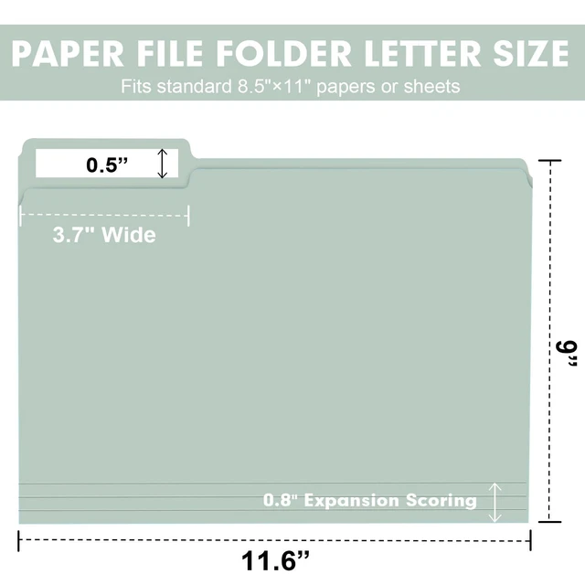 Alt view image 2 of 7 - File Folder, 100 Pack Colored File Folders, 1/3 Cut Tab File Folder Letter Size, Filing Folders with Tabs for Office School Business Use, Assorted 10 Colors