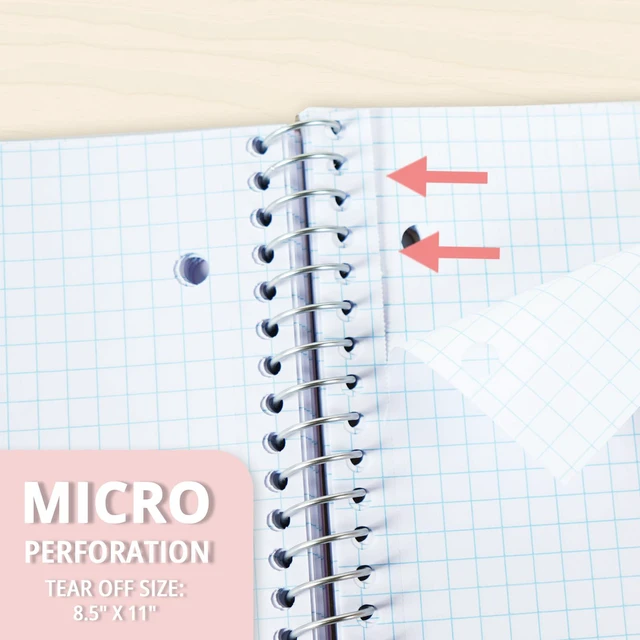 Alt view image 5 of 7 - 1 Subject Graph Paper Spiral Notebook, 200 Pages 100 Sheets, 9 x 11 in, Waterproof Plastic Cover, Durable, 3-Hole Punched, Divider, Double-Sided Pocket: Amazon.com