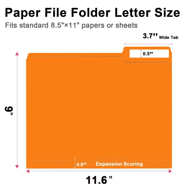 Alt view image 2 of 7 - File Folder, 100 Pack 1/3 Cut Tab File Folders Letter Size, Orange, Folders with Tab, Great for Organizing and Easy File Storage