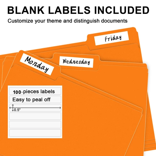 Alt view image 4 of 7 - File Folder, 100 Pack 1/3 Cut Tab File Folders Letter Size, Orange, Folders with Tab, Great for Organizing and Easy File Storage