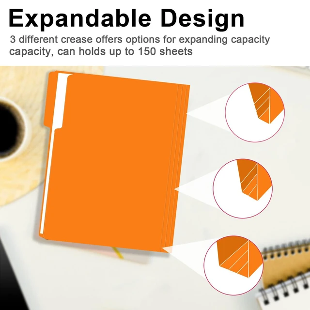 Alt view image 5 of 7 - File Folder, 100 Pack 1/3 Cut Tab File Folders Letter Size, Orange, Folders with Tab, Great for Organizing and Easy File Storage
