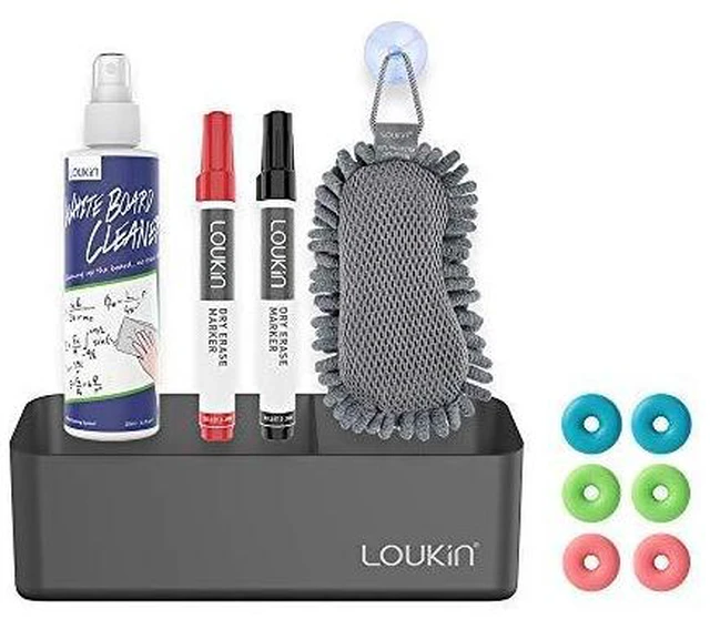 Alt view image 4 of 7 - Magnetic Marker Holder Set, Whiteboard Accessory Tray Set, Black All-In-One Set, 8.6" × 2.7", Holds 4 Erasers & 12 Markers, Supports 3.3 lb, 2 Mounting Options, Fits Glass and Refrigerators