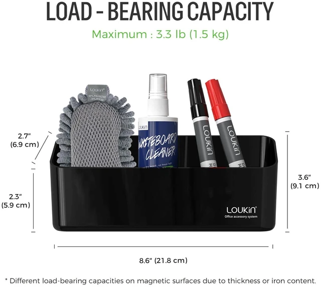 Alt view image 3 of 7 - Magnetic Marker Holder Set, Whiteboard Accessory Tray Set, Black All-In-One Set, 8.6" × 2.7", Holds 4 Erasers & 12 Markers, Supports 3.3 lb, 2 Mounting Options, Fits Glass and Refrigerators