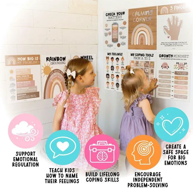 Alt view image 5 of 7 - 9 Calming Corner Classroom Must Haves, Coping & Feelings Poster for Kids Calm Corner Posters with Emotions Chart, School Counselor Mental Health Posters, Feelings Wheel Calming Classroom Decor
