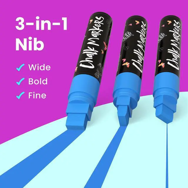 Alt view image 3 of 7 - Car Window Markers - 15mm Jumbo, 10 Chalk Pens (w/Gold, Silver) 3 in 1 Nib, 15mm Fat Tip - Washable Liquid Chalk Markers for Blackboard, Chalkboard, Auto - Erasable Window Glass Pens
