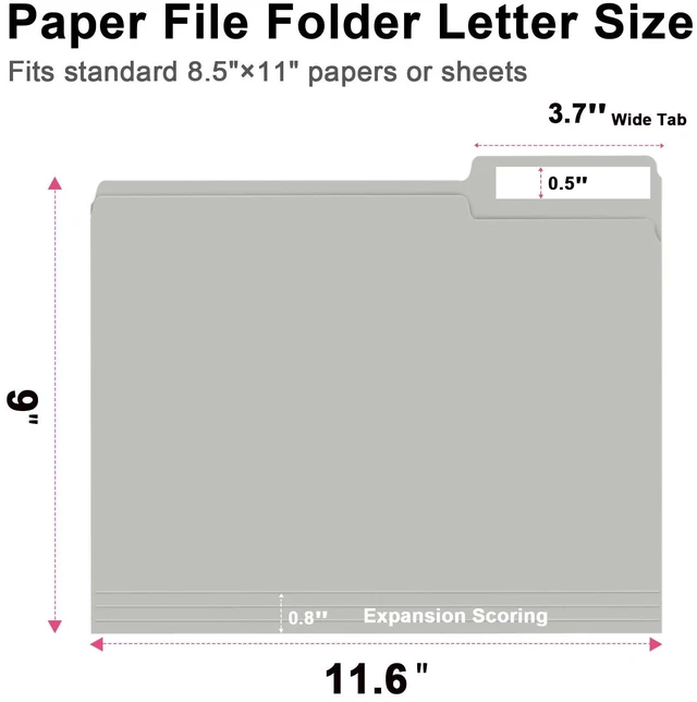 Alt view image 2 of 7 - File Folder, 150 Pack 1/3 Cut Tab File Folders Letter Size, Grey, Folders with Tab, Great for Organizing and Easy File Storage