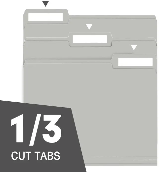 Alt view image 3 of 7 - File Folder, 150 Pack 1/3 Cut Tab File Folders Letter Size, Grey, Folders with Tab, Great for Organizing and Easy File Storage
