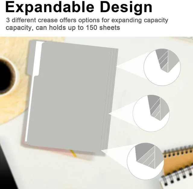Alt view image 5 of 7 - File Folder, 150 Pack 1/3 Cut Tab File Folders Letter Size, Grey, Folders with Tab, Great for Organizing and Easy File Storage