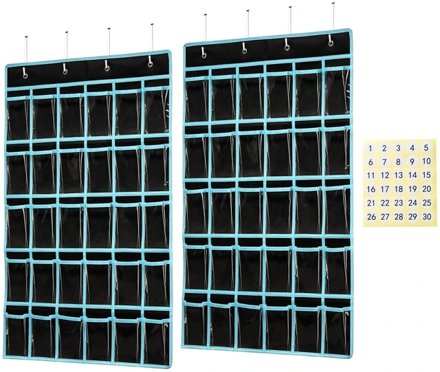Main image of Classroom Pocket Chart Organizer,Cell Phones Calculator Holder for Classroom with 30 Clear Pockets and Number Sticker Size 33.5x 24.5 Inch (2pack-black)
