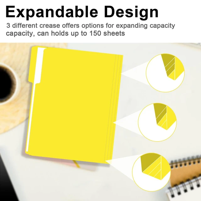Alt view image 5 of 7 - File Folder, 150 Pack 1/3 Cut Tab File Folders Letter Size, Yellow, Folders with Tab, Great for Organizing and Easy File Storage
