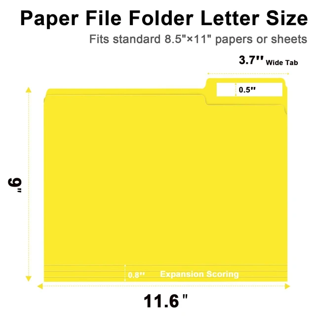 Alt view image 2 of 7 - File Folder, 150 Pack 1/3 Cut Tab File Folders Letter Size, Yellow, Folders with Tab, Great for Organizing and Easy File Storage