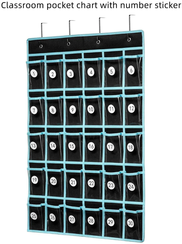 Alt view image 3 of 7 - Classroom Pocket Chart Organizer,Cell Phones Calculator Holder for Classroom with 30 Clear Pockets and Number Sticker Size 33.5x 24.5 Inch (2pack-black)