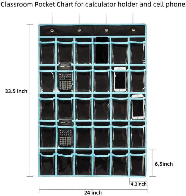 Alt view image 2 of 7 - Classroom Pocket Chart Organizer,Cell Phones Calculator Holder for Classroom with 30 Clear Pockets and Number Sticker Size 33.5x 24.5 Inch (2pack-black)