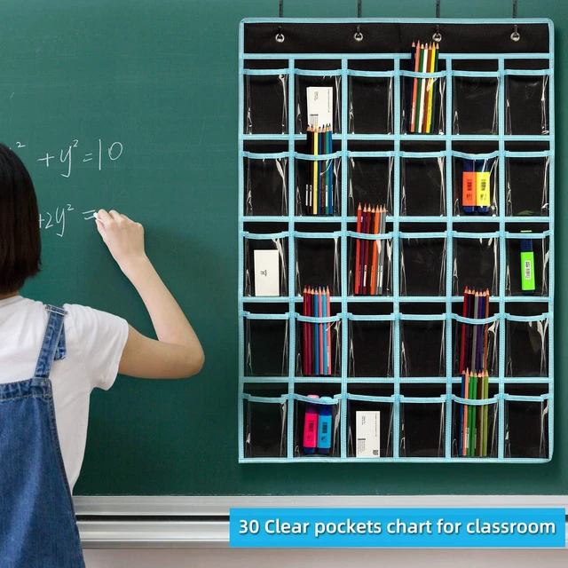 Alt view image 5 of 7 - Classroom Pocket Chart Organizer,Cell Phones Calculator Holder for Classroom with 30 Clear Pockets and Number Sticker Size 33.5x 24.5 Inch (2pack-black)