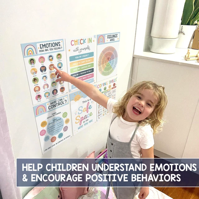 Alt view image 2 of 6 - Calming Corner Classroom Posters, 12 Pack Boho Emotions Chart Feelings Wheel for Kids & Teachers, Calm Down Corner Supplies, Therapy Office Decor, Mental Health Decorations Preschool