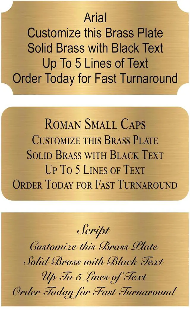 Main image of Personalized, Brushed Gold Solid Brass Plate - Sizes 1x3, 1x4, 2x4, 2x6, 2x8, 3x6 - Picture Frame Name Label Art Tag for Frames, with Adhesive Backing - Indoor use only - 10 Tags
