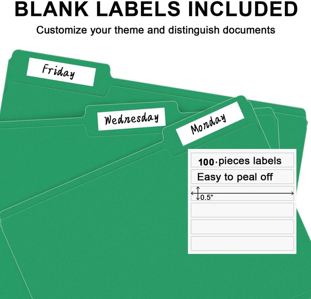 Alt view image 4 of 7 - File Folder, 100 Pack 1/3 Cut Tab File Folders Letter Size, Creen, Colored Folders with Tab Great for Organizing and Easy File Storage