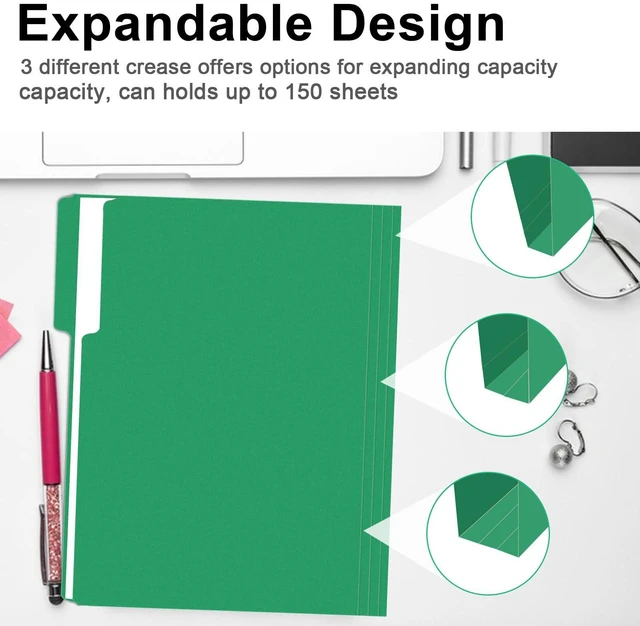 Alt view image 5 of 7 - File Folder, 100 Pack 1/3 Cut Tab File Folders Letter Size, Creen, Colored Folders with Tab Great for Organizing and Easy File Storage