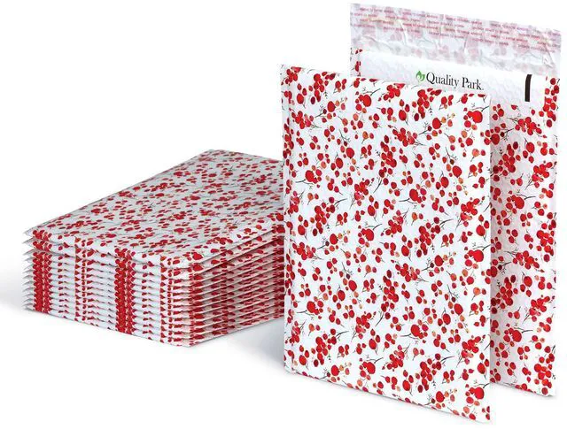 Main image of Bubble Mailers, 8.5" x 11", Shipping Envelopes, Water Resistant Poly Padded Envelopes, Berry Print, 25 Pack (QUA85873)