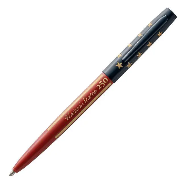 Main image of Space Pen United States 250 Stars & Stripes, Cap-O-Matic Pen, Black Gift Box, Pressurized Ballpoint Pen, Writes Upside Down & in Extreme Temperatures, Medium Point, Pocket Clip, Made in the USA