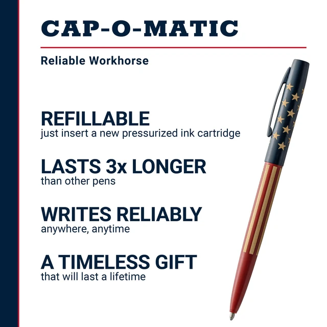 Alt view image 2 of 6 - Space Pen United States 250 Stars & Stripes, Cap-O-Matic Pen, Black Gift Box, Pressurized Ballpoint Pen, Writes Upside Down & in Extreme Temperatures, Medium Point, Pocket Clip, Made in the USA