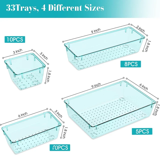 Alt view image 2 of 6 - 33 PCS Plastic Drawer Organizers Set, 4 Size Desk Drawer Organizer Trays 4 Size Desk Drawer Organizer Trays for Makeup, Jewelry, Kitchen Utensils, Gadgets and Office