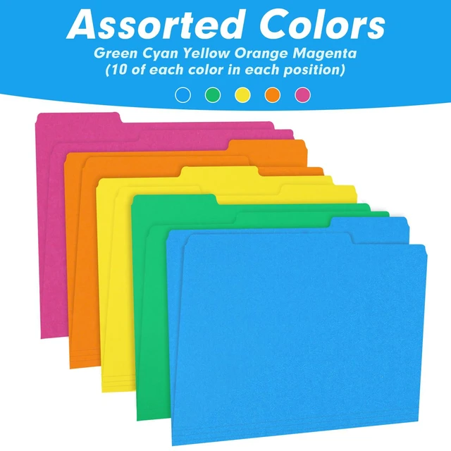 Alt view image 6 of 7 - File Folder, 100 Pack 1/3 Cut Tab Colored File Folders, File Folder Letter Size for Office Classroom Use, Assorted 5 Colors Folders with Tabs