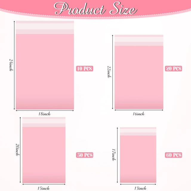 Alt view image 3 of 7 - 120 Pcs Poly Mailer Envelope 4 Sizes Shipping Bags,Pink Self Adhesive Clasp Envelope Self Adhesive Tear Proof Mailing Covers,13 x 17 In, 15 x 20 In, 16 x 22 In, 18 x 24 In
