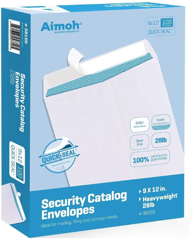 Main image of 9 x 12 Self-Seal Security White Envelopes 9x12 Large Envelopes 100ct White, Security Tint, Self-Seal Closure, 28 LB Paper, Fits 8.5 x 11 Documents, 100 Count