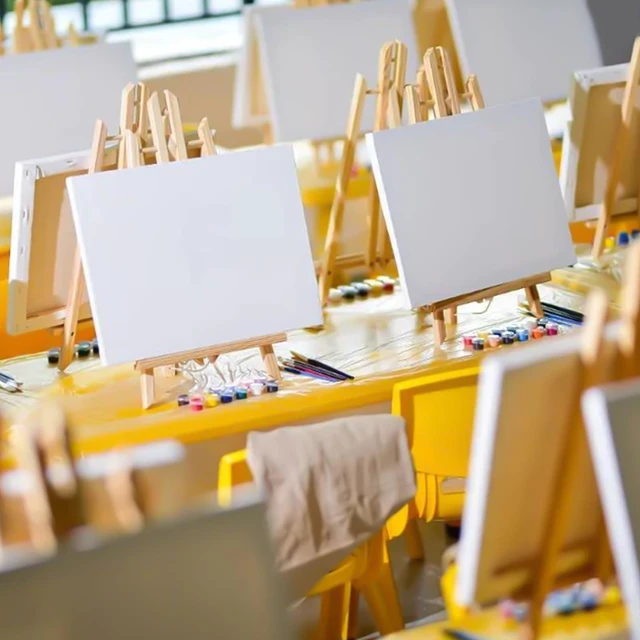 Alt view image 5 of 7 - 12 PCS 16in Wood Easels, Tabletop Easel for Painting Party Paint Easel for Display Canvas, Photos, Display Tripod Holder Stand for Students Kids