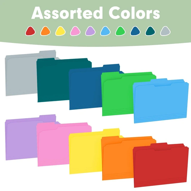 Alt view image 6 of 7 - File Folder, Colored File Folders, 1/3 Cut Tab File Folder Letter Size, Filing Folders with Tabs for Office School Business Use, Assorted 10 Colors (100 Pack)