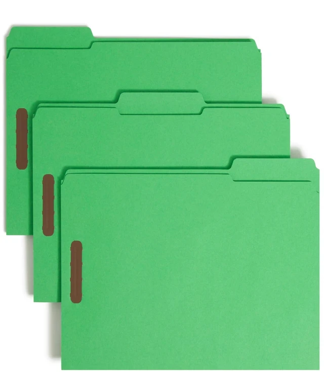 Main image of Fastener File Folders, Reinforced 1/3-Cut Tabs, 2 Fasteners, Letter Size, Green, 50 per Box (12140)