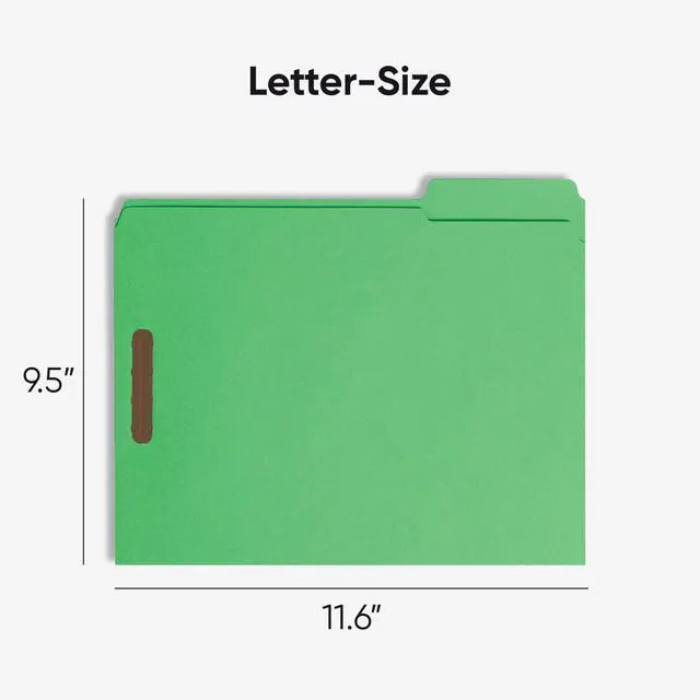 Alt view image 3 of 7 - Fastener File Folders, Reinforced 1/3-Cut Tabs, 2 Fasteners, Letter Size, Green, 50 per Box (12140)