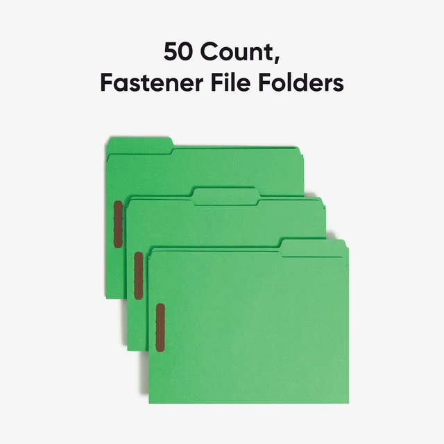 Alt view image 4 of 7 - Fastener File Folders, Reinforced 1/3-Cut Tabs, 2 Fasteners, Letter Size, Green, 50 per Box (12140)