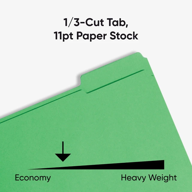 Alt view image 5 of 7 - Fastener File Folders, Reinforced 1/3-Cut Tabs, 2 Fasteners, Letter Size, Green, 50 per Box (12140)