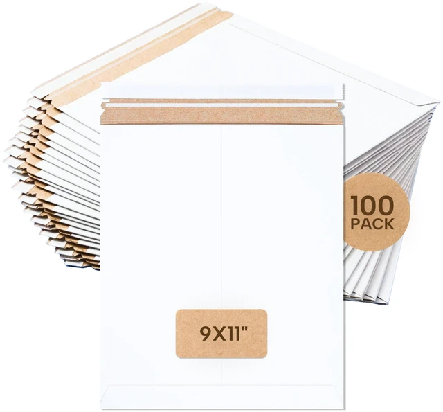 Main image of Rigid Mailers 9 x 11 (100-Pack) - Cardboard Mailer Envelopes for Photos, Important Documents, Certificates - Stay Flat