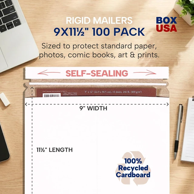 Alt view image 2 of 7 - Rigid Mailers 9 x 11 (100-Pack) - Cardboard Mailer Envelopes for Photos, Important Documents, Certificates - Stay Flat