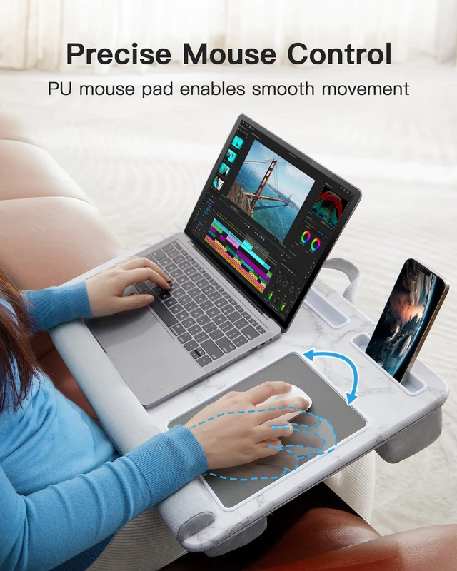 Alt view image 4 of 7 - Lap Desk - Fits up to 17 inches Laptop Desk, Marbling Built in Mouse Pad & Wrist Pad for Laptop, Tablet, Lap Stand with Tablet, Pen & Phone Holder for Home Office Students Use