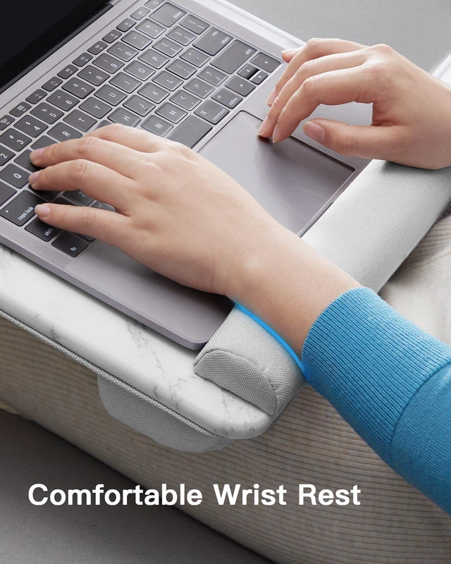 Alt view image 5 of 7 - Lap Desk - Fits up to 17 inches Laptop Desk, Marbling Built in Mouse Pad & Wrist Pad for Laptop, Tablet, Lap Stand with Tablet, Pen & Phone Holder for Home Office Students Use