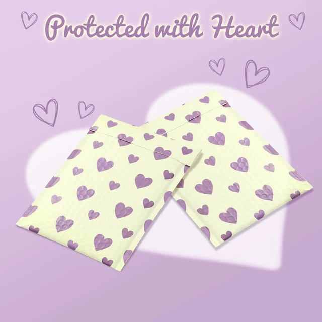 Alt view image 5 of 7 - Bubble Mailers 6x10" Padded Envelopes 100 Pack Usable Size 6x9" #0 Self Seal Bubble Envelopes Small Padded Mailers for Small Business Shipping Bag, Gifts, Jewelry, Makeup,Purple Heart In Beige