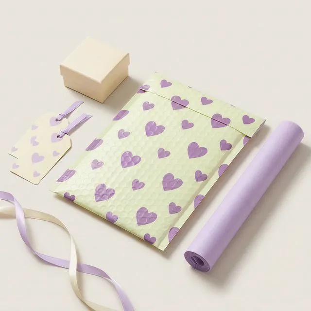 Alt view image 7 of 7 - Bubble Mailers 6x10" Padded Envelopes 100 Pack Usable Size 6x9" #0 Self Seal Bubble Envelopes Small Padded Mailers for Small Business Shipping Bag, Gifts, Jewelry, Makeup,Purple Heart In Beige