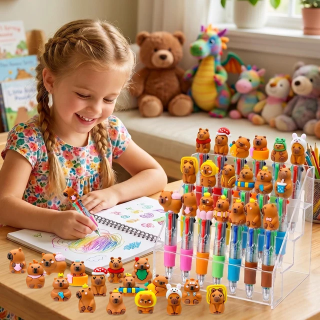 Alt view image 3 of 7 - 48PCS Cute Capybara Pens, 4-in-1 Multicolor Ballpoint Pens for Kids Kawaii Cartoon Pens, Birthday Party Favors, Classroom Prizes, Fun Gifts, School Supplies for Boys & Girls