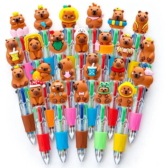 Main image of 48PCS Cute Capybara Pens, 4-in-1 Multicolor Ballpoint Pens for Kids Kawaii Cartoon Pens, Birthday Party Favors, Classroom Prizes, Fun Gifts, School Supplies for Boys & Girls