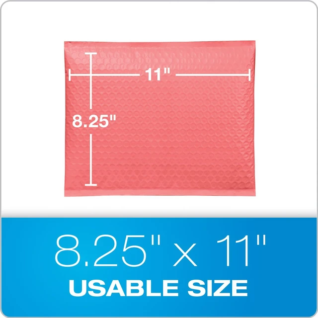 Alt view image 6 of 7 - Bubble Mailers, 8.5 x 11 Shipping Envelopes, Water Resistant Coral Poly Padded Envelopes, Redi-Strip Peel Off Strip, 25/Box (QUA85871)