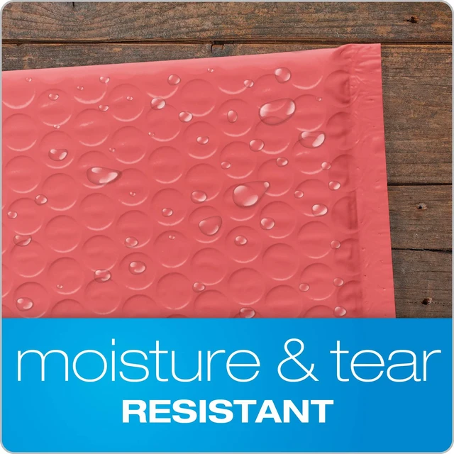 Alt view image 2 of 7 - Bubble Mailers, 8.5 x 11 Shipping Envelopes, Water Resistant Coral Poly Padded Envelopes, Redi-Strip Peel Off Strip, 25/Box (QUA85871)