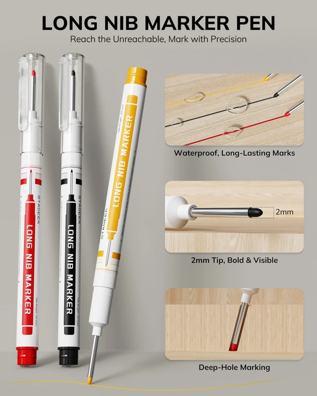 Alt view image 4 of 7 - 2.8mm Carpenter Pencils with Sharpener, 3-Pack, Storage Case 39 Refills, Deep Hole Long Nib Marker, Waterproof Heavy Duty Woodworking Tools for Architect Construction Electricians